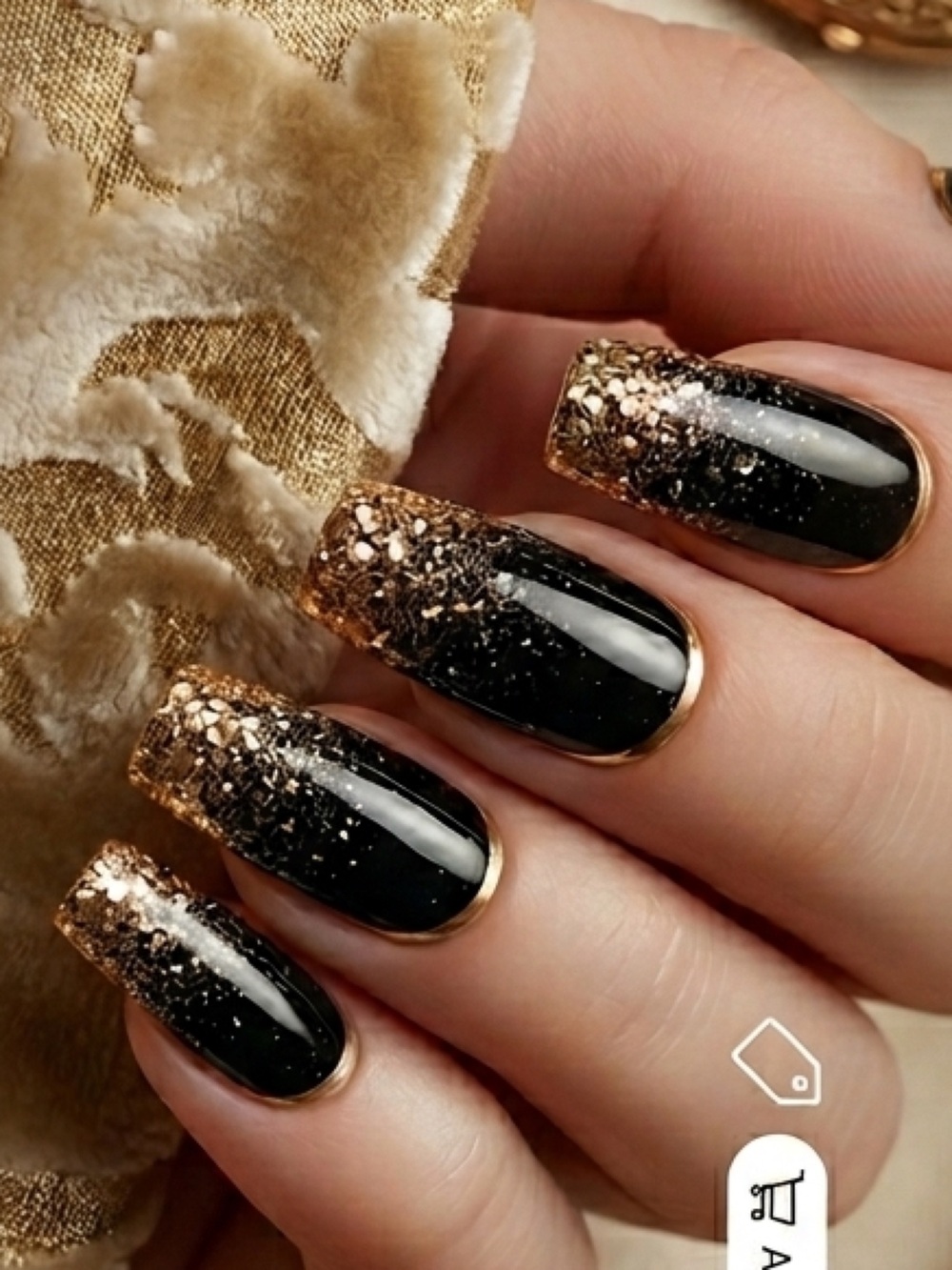 Luxury Midnight Gold Glitter Press-On Nails | 24 Pcs Set.